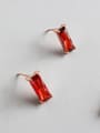 Sterling silver simple red square zircon stud earrings and short necklace