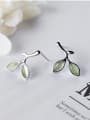 S925 silver fresh green leaves stud cuff earring