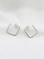 Simple Artificial Pearl Hollow Opening Square Silver Stud Earrings