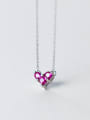 Elegant Pink Heart Shaped Rhinestones S925 Silver Necklace