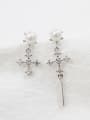 Fashion White Artificial Pearl Cubic Zircon Cross Silver Stud Earrings