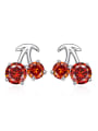 Personalized Little Cherry Cubic Red Zircon 925 Silver Stud Earrings