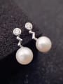 Fashion Freshwater Pearl Zigzag shaped Stud drop earring