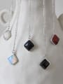 Sterling Silver geometric square Agate Necklace