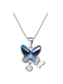 Fashion Blue Butterfly Swarovski Crystal 925 Silver Necklace