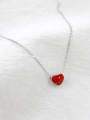 Simple Red Little Heart Silver Necklace