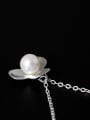 Simple Artificial Pearl 925 Silver Flower Necklace