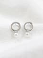 Simple Hollow Round Artificial Pearl Silver Stud Earrings