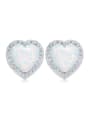 Fashion Heart Opal stone Cubic Shiny Zirconias 925 Silver Stud Earrings