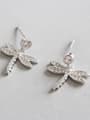 Sterling Silver with tiny Zirconia Dragonfly ear studs