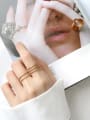 Pure silver genuine gold plated 18K gold color simple line wide face free size ring