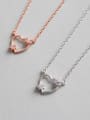 Sterling Silver with miniature zircon hollow heart Necklace