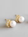 Sterling silver micro-encrusted freshwater pearl crown stud earrings