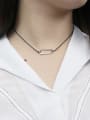 Simple Hollow Rectangular Pendant Black Rope Necklace