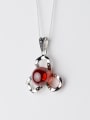 Fresh Hollow Clover Shaped Red Crystal Silver Pendant