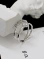 Fashion Little Zircon-studded Flowers Silver Two-band Opening Ring