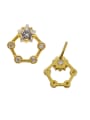 Fashion White Zirconias Hollow Five-pointed Star Silver Stud Earrings