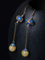 Ethnic style 925 Silver Yellow Stone Bead Enamel Earrings