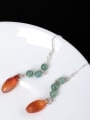 Retro style Natural Emerald Jade 925 Silver Earrings