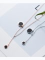 Sterling Silver Black drop oil round circular pendant necklace