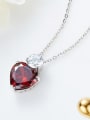 Simple Red Heart Cubic Zircon 925 Silver Necklace