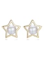 Fashion 925 Silver Freshwater Pearl Hollow Star Stud Earrings