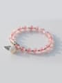 Fresh Pink Leaf Shaped Crystal S925 Silver Bracelet