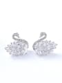 Fashion Shiny Zirconias Swan Copper Stud Earrings