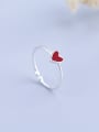 Simple Red Heart shaped Silver Opening Ring