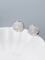 Temperament Pink Round Shaped Stone S925 Silver Stud Earrings