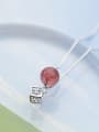 Temperament Square Shaped Pink Crystal S925 Silver Necklace