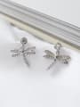 Sterling Silver with tiny Zirconia Dragonfly ear studs