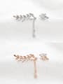 Fashion Asymmetrical Leaves Marquise Zircon Silver Stud Earrings