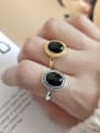 925 Sterling Silver With 18k Gold Plated Vintage Oval black Carnelian Solitaire Rings