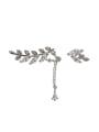 Fashion Asymmetrical Leaves Marquise Zircon Silver Stud Earrings