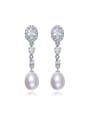 Fashion Freshwater Pearl Zircon Silver Stud Earrings