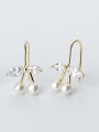 Fresh Leaf Shaped Gold Plated Artificial Pearl Drop Earrings