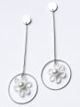 Temperament Flower Shaped S925 Silver Pearl Drop Earrings