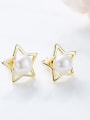 Fashion 925 Silver Freshwater Pearl Hollow Star Stud Earrings