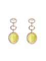 Fashion Yellow Opal Stone Cubic Zirconias 925 Silver Stud Earrings