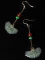 Retro style 925 Silver Natural Jade Red Stone Earrings