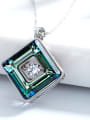 Fashion Swarovski Crystals Rotational Zircon Square Pendant 925 Silver Necklace