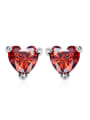 Tiny Heart Red Zircon 925 Silver Stud Earrings