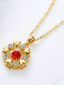 Fashion Rotational Red Swarovski Crystal Flowery Pendant Copper Necklace