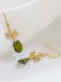 Fashion Little Bowknot Green Zircon Gold Plated Earrings