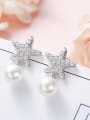 Fashion Artificial Pearl Shiny Zirconias-covered Star 925 Silver Stud Earrings