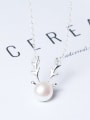 Fashion Freshwater Pearl Deer Antler 925 Silver Necklace