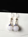 Retro style White Jade Bead 925 Silver Earrings