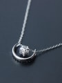 S925 Silver Fashionable Star And Moon Clavicle Short  Necklace