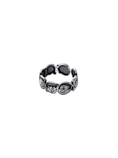 925 Sterling Silver With Antique Silver Plated Vintage Geometric Band Rings